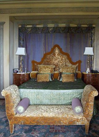 Silk velvet bedroom combination in Turner silk velvet colours; Neo Sforza and Mantova.