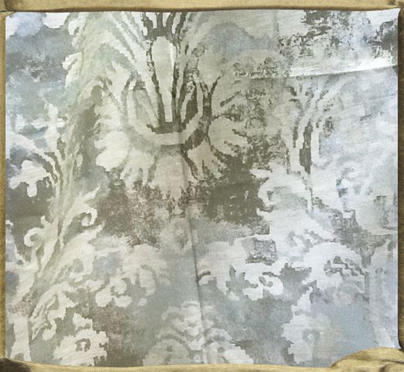 FONTAINEBLEAU Flat printed silk on twisted grey and cream silk in greys and taupes.